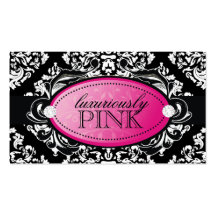 311 Luxuriously Black White Damask Pink Emblem Business Cards