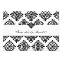 311 Phoebe Cream & Black Damask RSVP Personalized Announcements