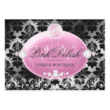 311-Pink Delish Monogram Blackberry Damask Business Card