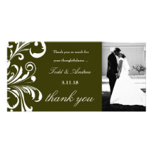 311-Swanky Swirls Thank You Moss Green Personalized Photo Card