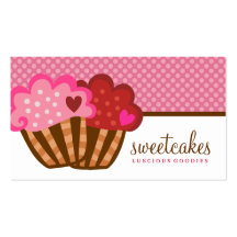 311-Sweet Cakes Cupcake Two Hearts Business Card Template