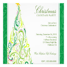 311-Swirly Colourful Christmas Tree | Green Custom Invitations