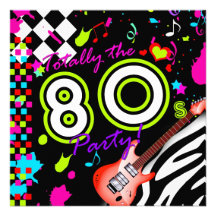311-Totally the 80s Party - Red Guitar Personalized Invitations