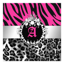 311 Zebra-Leo Tique Diamonds n' Kisses Sweet 16 Personalized Invitation
