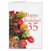 35 th birthday red yellow bouquet greeting cards