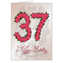 37th birthday card with roses and leaves