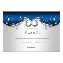 3.5x5 Elegant Blue Silver Black RSVP Custom Announcement