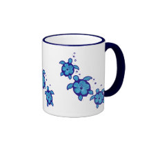 3 Blue Honu Turtles Mugs