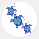 3 Blue Honu Turtles Round Stickers