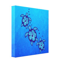 3 Blue Honu Turtles Stretched Canvas Print