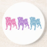 3 Damask Pugs Drink Coasters