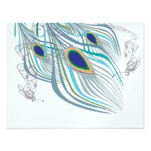 3 Feathers Peacock Birds Wedding Response Card Custom Invite