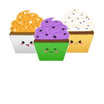 3 kawaii halloween cupcake on black t-shirt