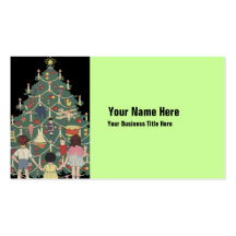 3 Kids and A Christmas Tree - Vintage Illustration Business Cards