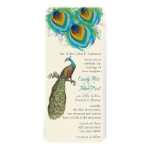 3 Peacock Feathers Art Deco Wedidng Invite