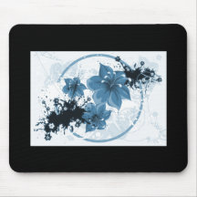 3 Pretty Flowers - Blue Mouse Pads