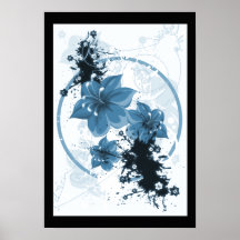 3 Pretty Flowers - Blue Poster