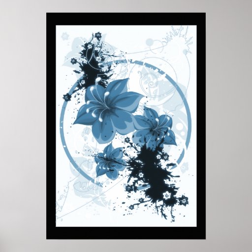 3 Pretty Flowers - Blue Poster