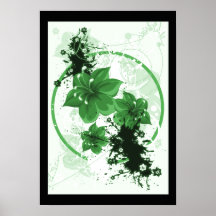 3 Pretty Flowers - Green Print