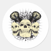 3 Rock n Roll Skulls Round Sticker