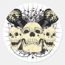 3 Skull Guitars Round Sticker
