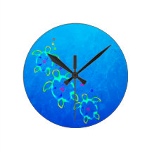 3 Tie Dyed Honu Turtles Round Wallclocks