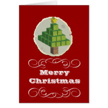 3D Christmas Tree Red Greeting Card