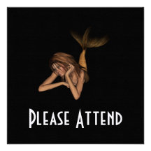 3D Mermaid Pondering Halftone Original Colour Invites