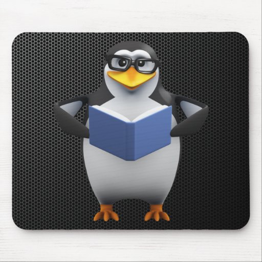 3d Penguin Reads Mouse Pad