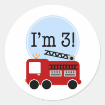 3rd Birthday Firetruck Round Sticker