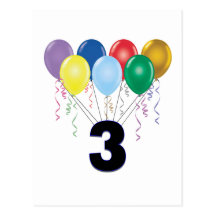3rd Birthday Gifts with Balloons Post Cards