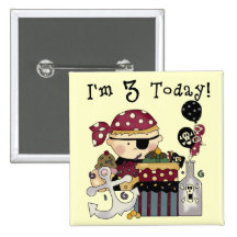 3rd Birthday Pirate Tshirts and Gifts Button