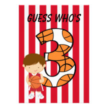 3rd Birthday Red and White Basketball Player Personalised Invitation