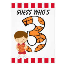 3rd Birthday Red and White Basketball Player v2 Invitation