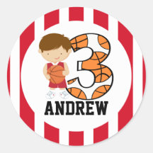 3rd Birthday Red and White Basketball Player v2 Stickers