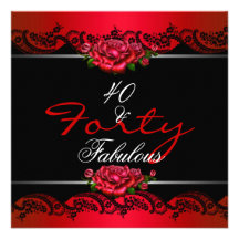 40 & Fabulous 40th Birthday Party Red Roses Custom Announcements