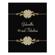 40 & Fabulous Black Gold Jewel Trim Birthday Custom Announcements