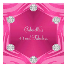 40 & Fabulous Pink Exotic Animal Jewel Birthday Custom Invitations