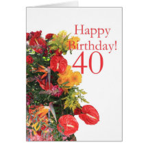 40 th birthday red yellow bouquet card