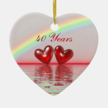 40th Anniversary Ruby Hearts Christmas Ornaments