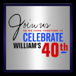40th Birthday Invitation - Red Silver Blue invitations