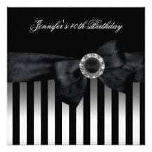 40th Birthday Party Black White Stripe Diamond Personalised Invite
