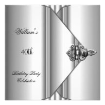40th Birthday Party Elegant Mens Silver Grey Personalized Announcement
