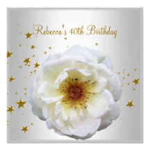 40th Birthday Party  Elegant White Yellow Flower Personalized Announcements