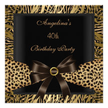 40th Birthday Party Gold Leopard Brown Black Custom Announcement