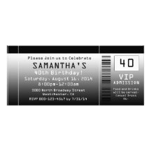 40th Birthday Party Invitation, Black Ticket