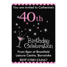 40th Birthday Party Invitation - Cocktail Glass
