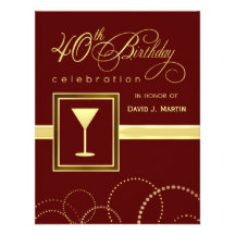 40th Birthday Party Invitations - Burgundy & Gold