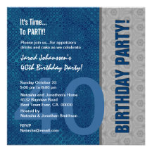 40th Birthday Party Modern Blue and Silver S317 Personalized Invite