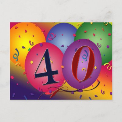 40th Birthday Party Invitations on Easy To Customise 40th Birthday Party Postcard Invitations  Colourful